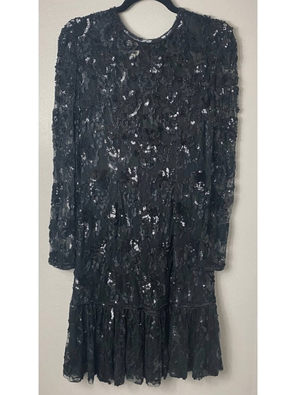 Vintage 90s Dress Black Mesh Sequin Embellished Dark Fairy Grunge Whimsygoth